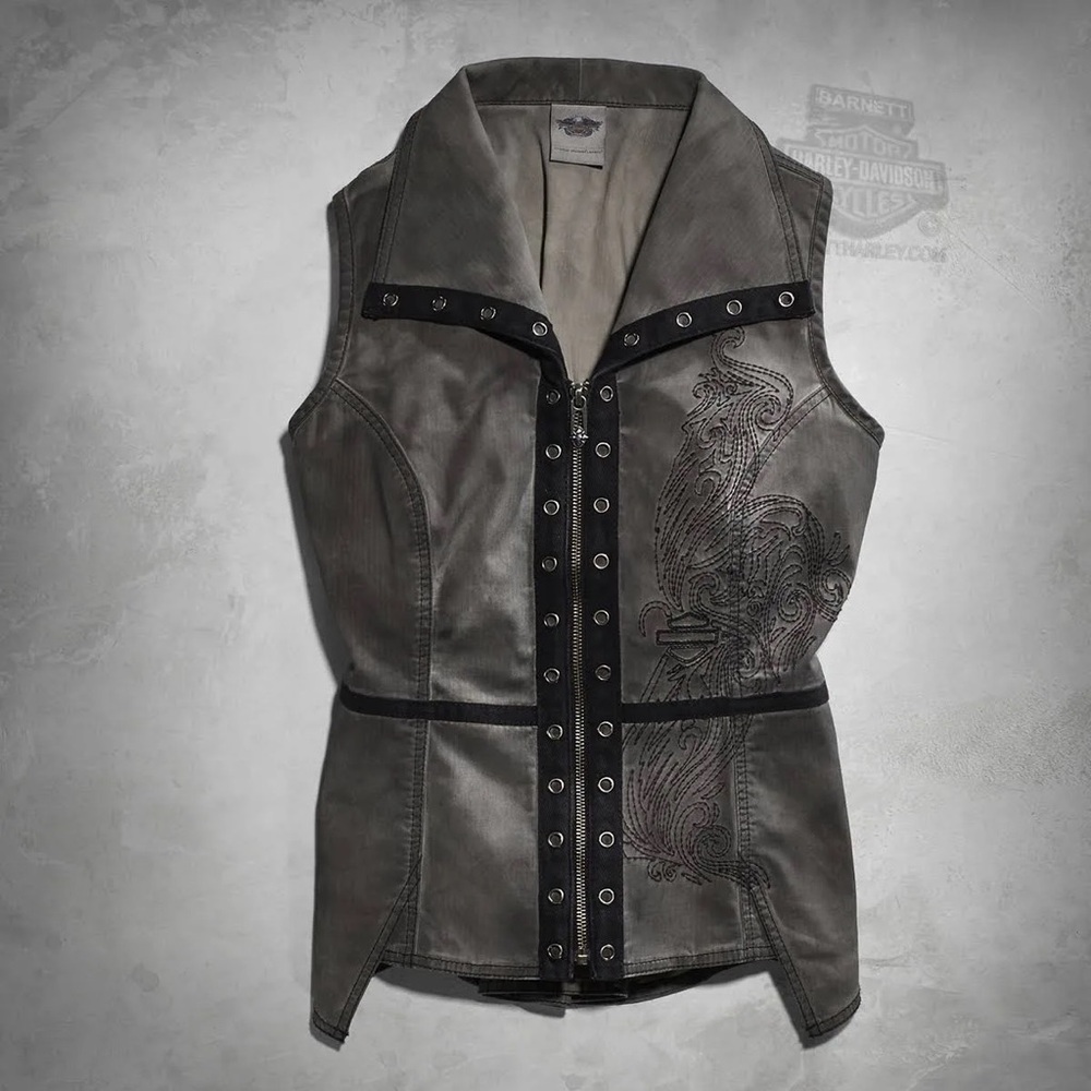 Harley-Davidson Gray Black Studded Leather Vest